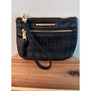 Steve Madden Btrell Double Zip Monogram Logo Black Wristlet Bag Purse